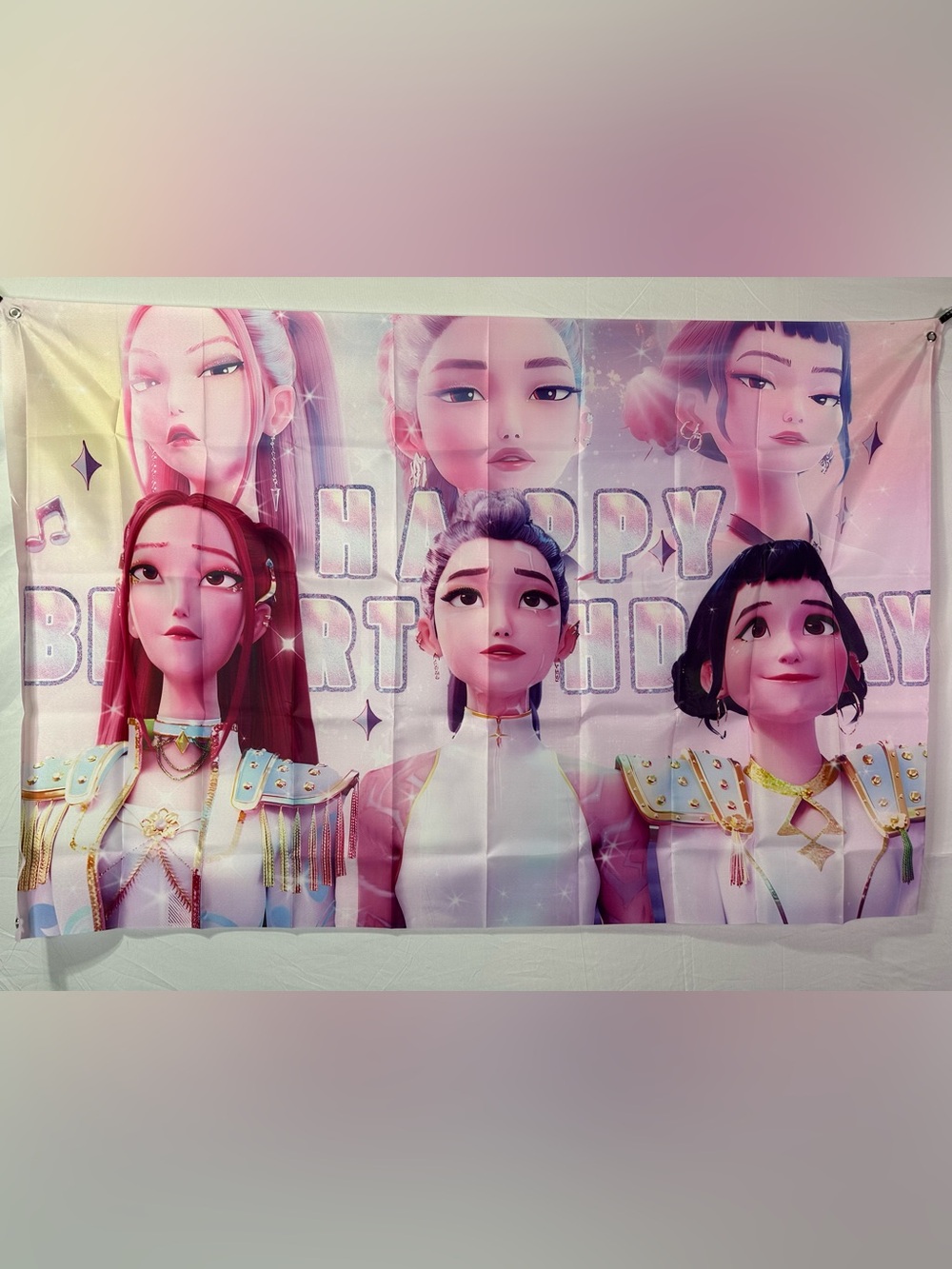 Demon Hunters Happy Birthday Backdrop Banner 5x3Ft. With Cake Topper And Banner